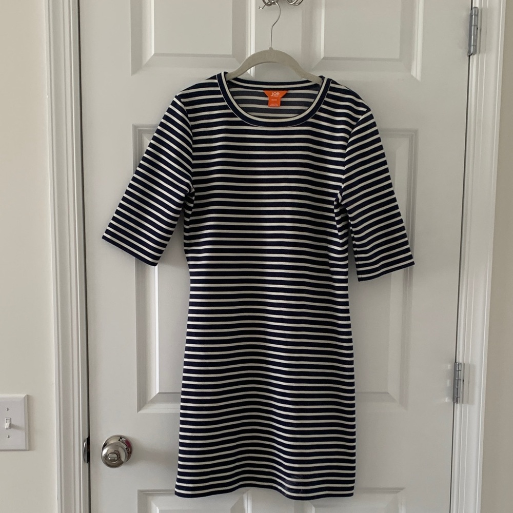 JOE Navy and White Striped Short-Sleeve Shift Dress